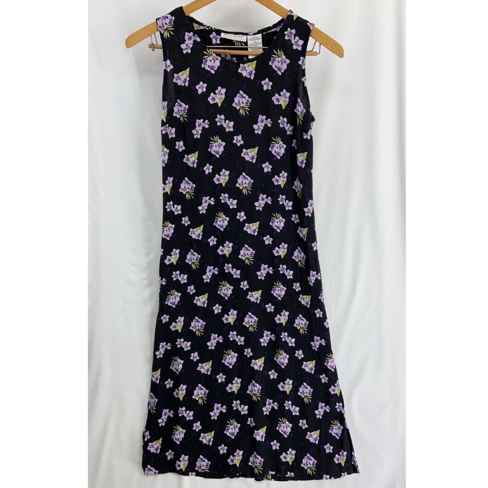 90s Vintage White Stag Womens Long Black Floral Gauzy Crinkled Maxi Dress sz 12